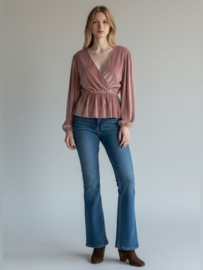 Grace & Emma Peplum Wrap Top in Dusty Rose NWT